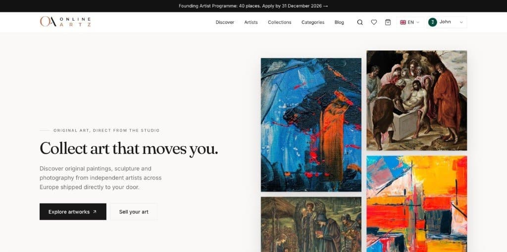 OnlineArtz website homepage