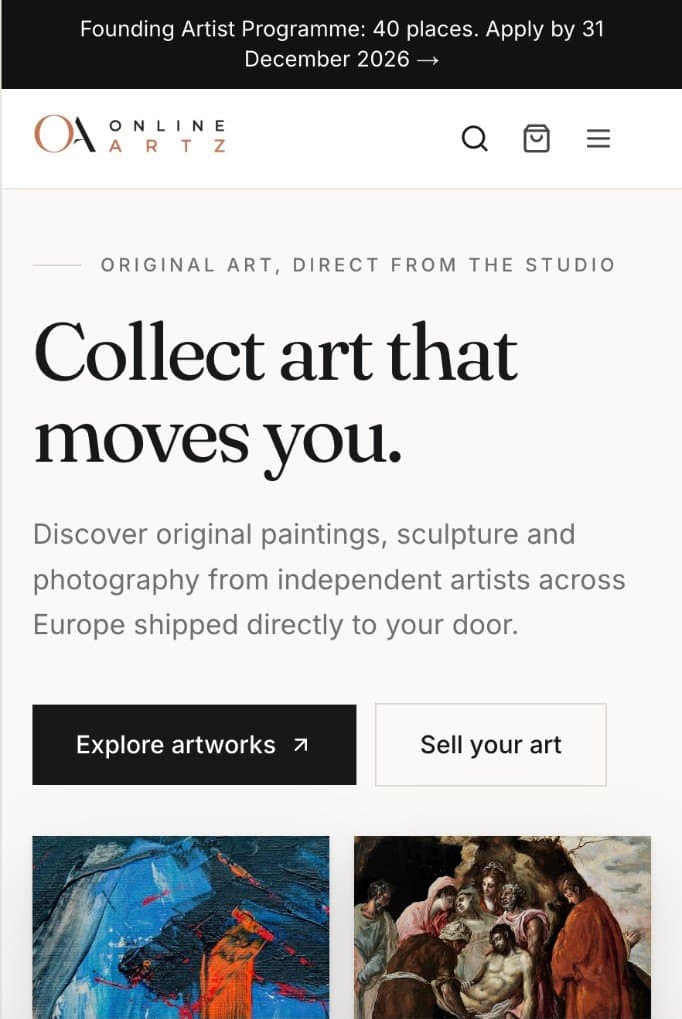 OnlineArtz website on a phone